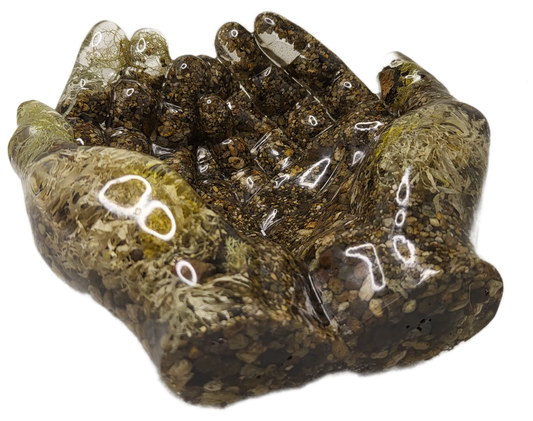 Rock dish giving hands