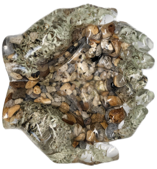 Rock dish giving hands