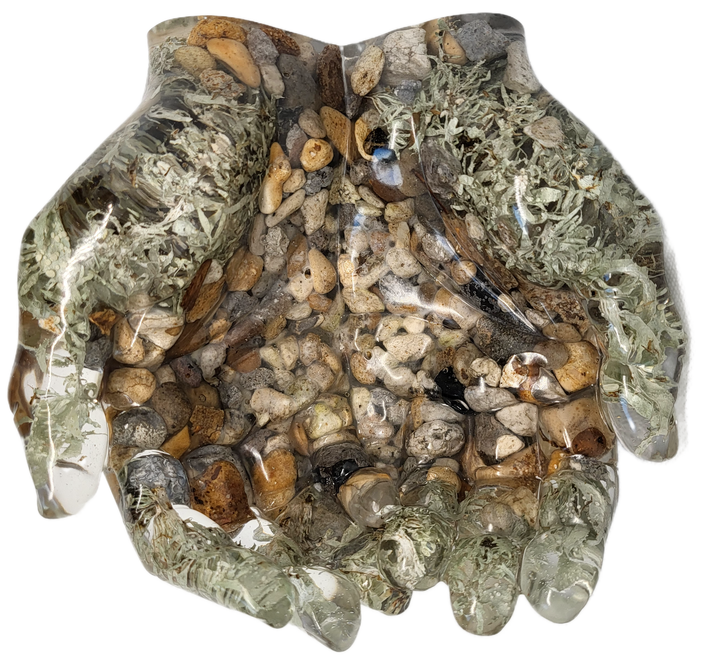 Rock dish giving hands