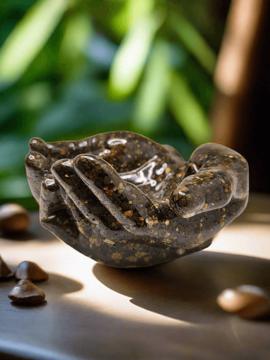 Rock dish giving hands